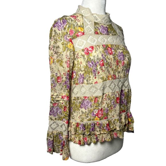 ASOS SZ 4 Floral Lace Trim Blouse dainty romantic Cottagecore Ruffle Sleeve Top - Picture 5 of 9